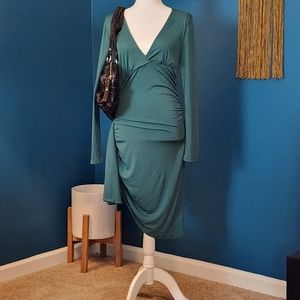 NWOT Ruched V-Neck Mini Dress, with Sash